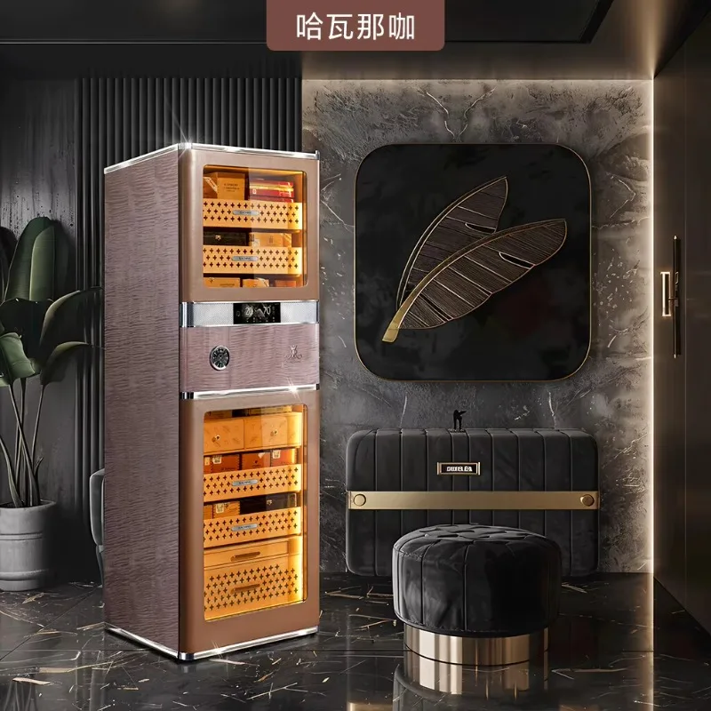 Leather Electric Power Source Cigar Humidor Cabinet Temperature and Humidity Regulation for Household Use