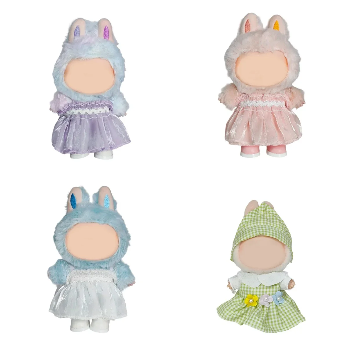

For Labubu doll V1 V2 17cm Clothes - Striped Sweater Overalls & Hat | Adorable Labubu Cloth Outfit