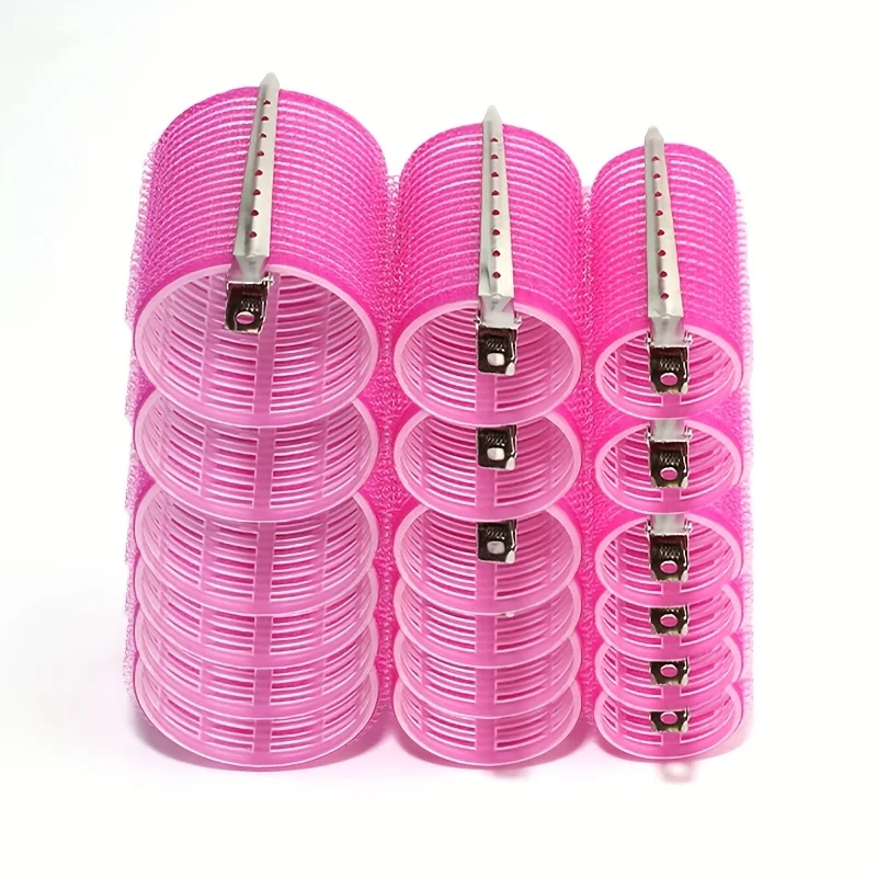 28pcs/Set Hair Roller Sets, 18pcs Plastic Self Grip Hair Curlers 3 Sizes Hair Rollers, 10pcs Metal Clips, DIY Hairdressing Tools