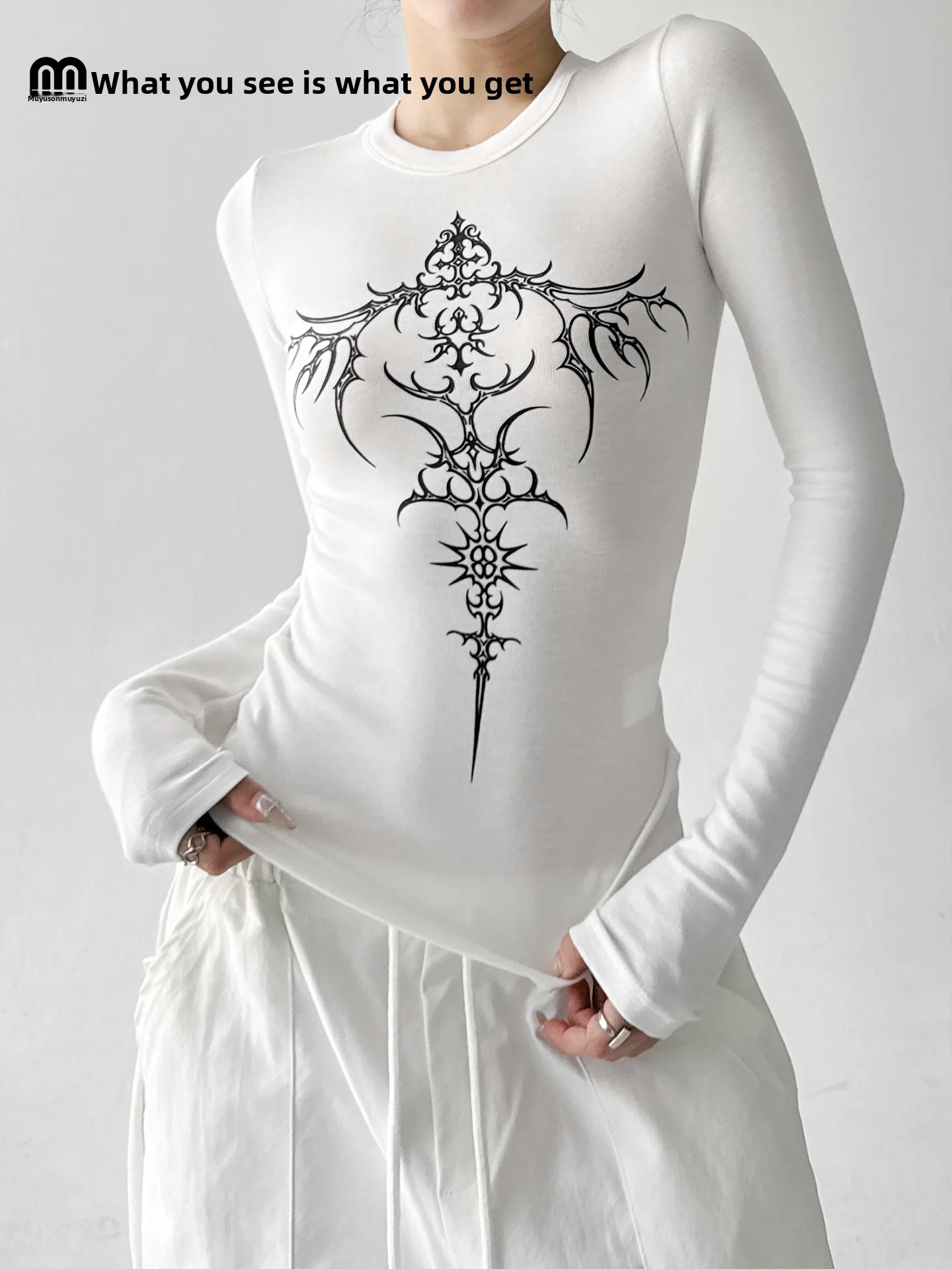 American High Street Spicy Girl Cross White ort Sve T-irt Women's Autumn Winter Slimming Waist-Cinching Top