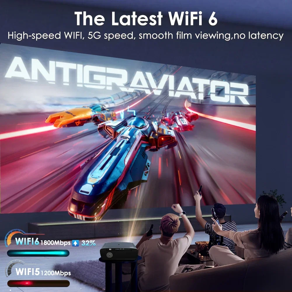 Proyektor Android 14 4K UHD Terbaru】 Proyektor Bioskop Rumah Portabel Luar Ruangan Video WiFi 5G Berlisensi Google Netflix 80000 Lumen