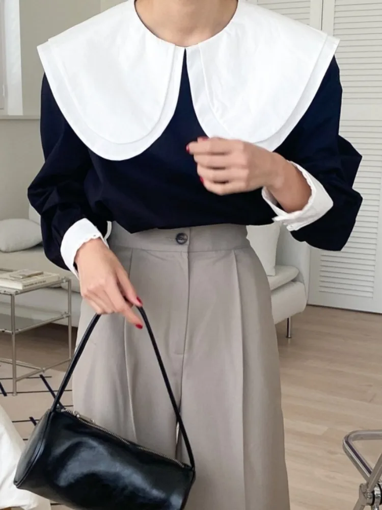 

Faionable Lace Splice Design Long Sve Women's irt Collar Bell Girl's Pullover irt Agel Design for All Seasons