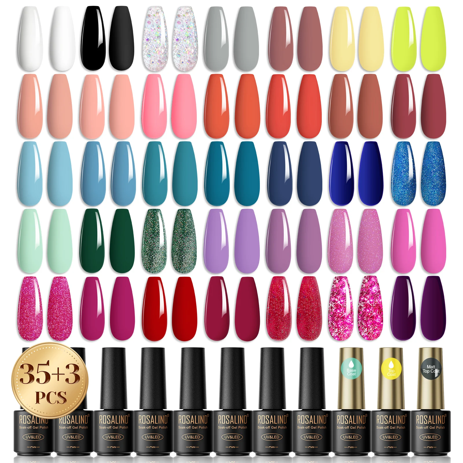 ROSALIND Nail Beauty 38pcs Glossy Matt Effect Gel Nail Polish Set Nail Kit Soak Off Hybrid Semi Permanent Gel Varnishes