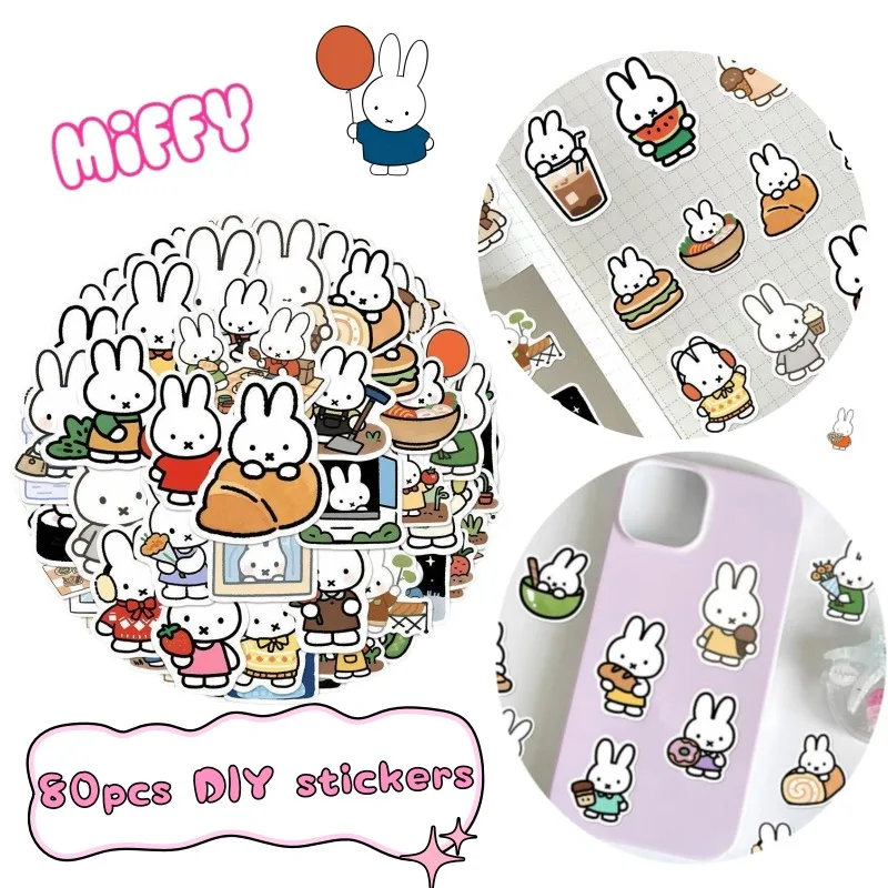Miffy Rabbit Head Sticker High Color Value Cartoon Q Version Boys and Girls DIY Decorative Mobile Phone Case Bicycle Sticker