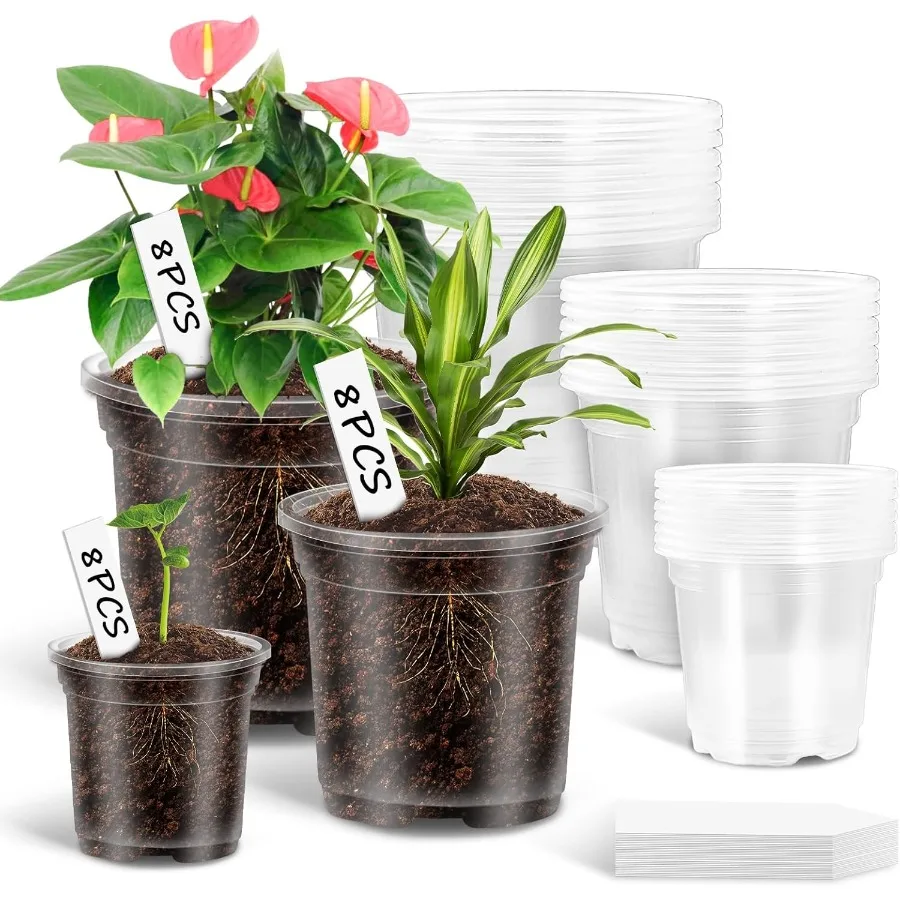 

24 Pack 4 5 6 Planters for Indoor PlantsClear Nursery Pots with Drainage Nursery Pots for Planting High Transparency Plastic Fl