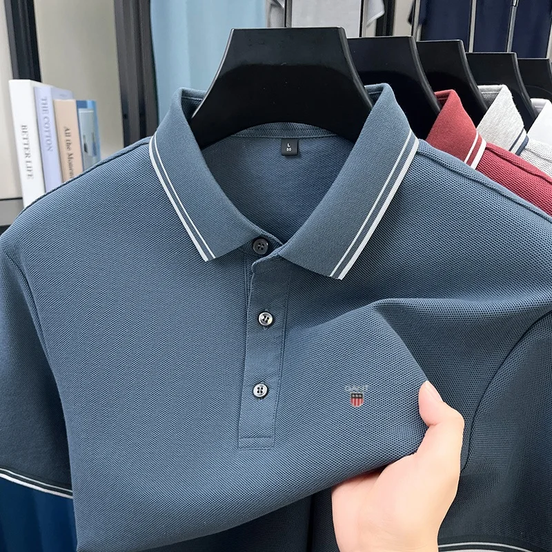 100% Reine Baumwolle Sommer Herren Premium Marke Exquisit Besticktes Poloshirt Knitterfrei Atmungsaktiv Tägliches Business Casual Oberteil – Detail 9