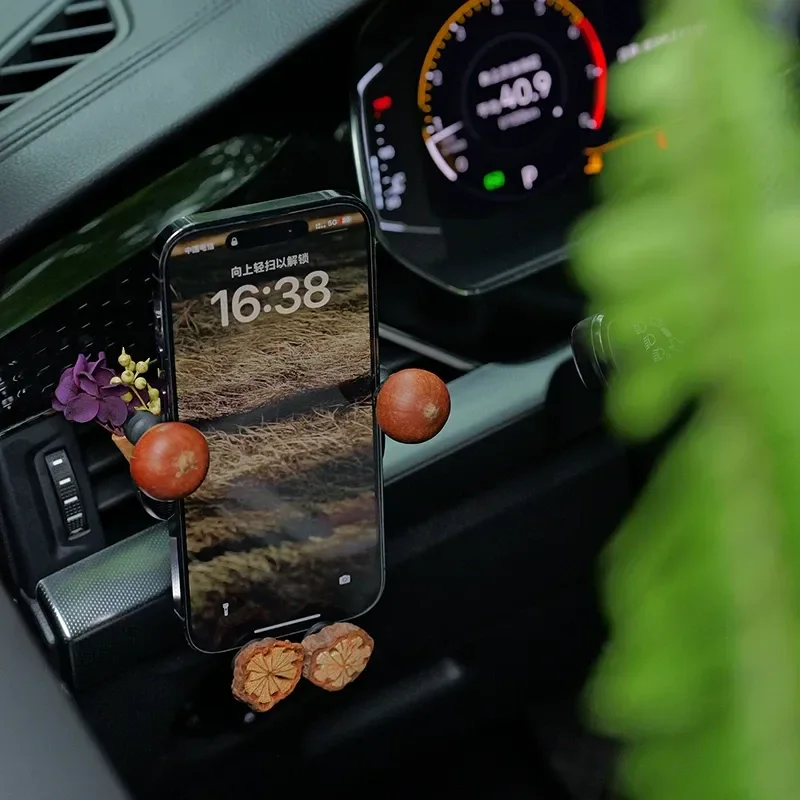 Creative Car Dried Flower Mobile Phone Holder High End Interior Decoration Trendy Wood Diffuser