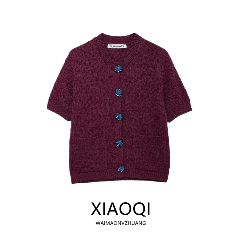 

Fall 2024 New Jewelry Button Decor ort Sve round Ne Knitted Jaet Women's Faion Commute Sle Polyester Open Cardigan