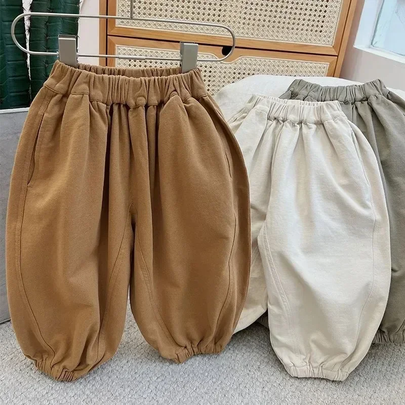Boys Loose Casual Lantern Pants Spring and Autumn New Baby Harlan Pants Solid Color Boys and Girls Pants
