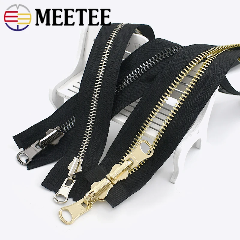 Meetee 1pc 60-120cm 5# 8# Metal Rotary Slider Open-End Zipper Reversible Double Sided Zippers for Jacket Sewing Spin Zip Head