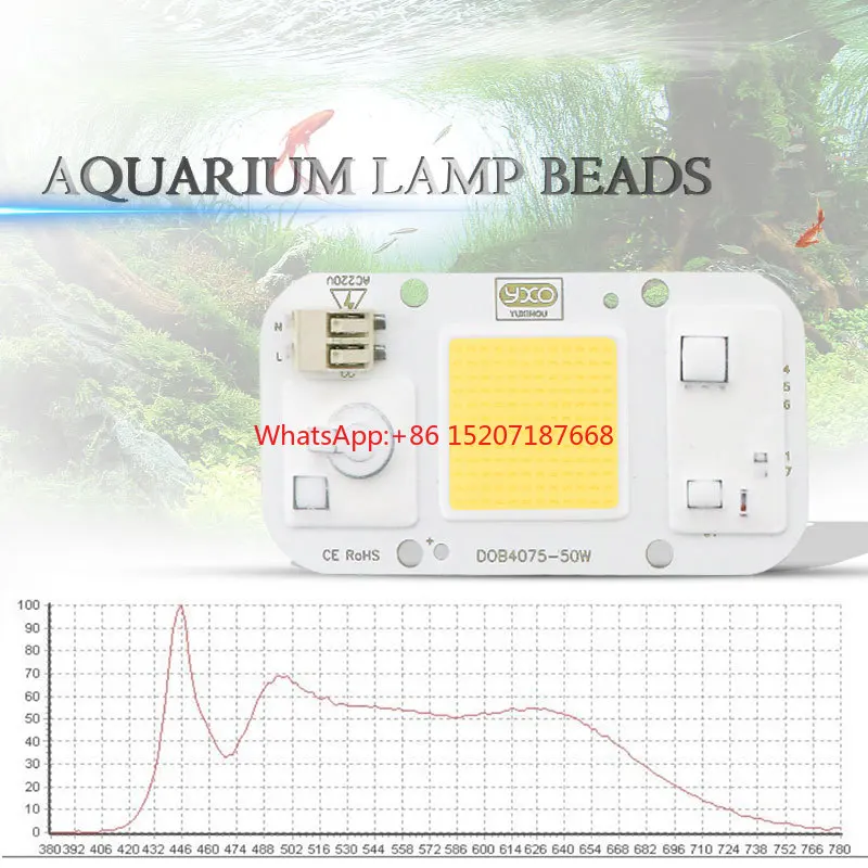 

AC 110V 220V DOB COB LED chip Aquarium lamp 380Nm-840Nm 50W Full Spectrum White Aquatic Plant Grow Blub Sea Grass Water Coral