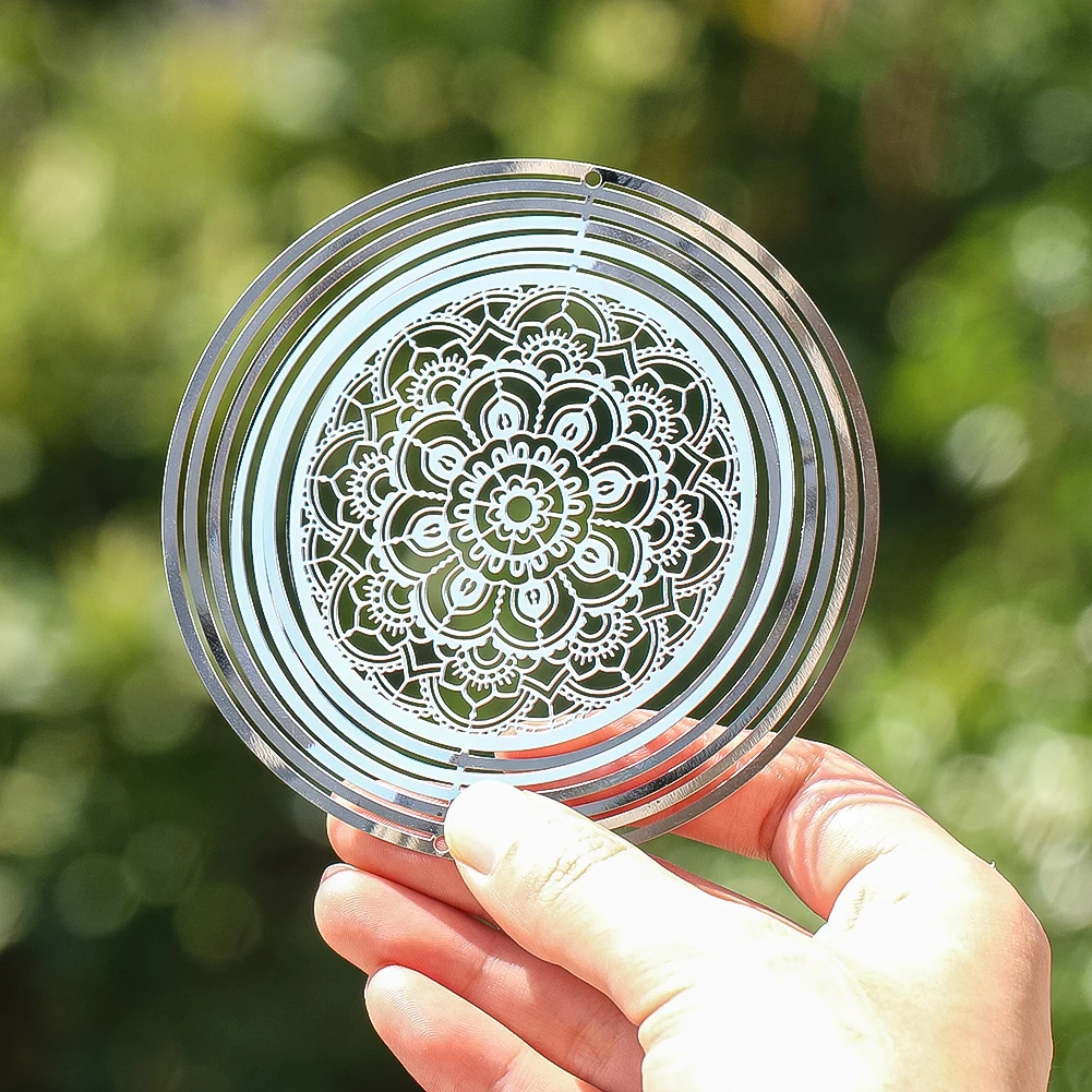 

D5 Mesmerizing Mandala Wind Spinner Hanging Stainless Steel 3D Flowing-Light DIY Wind Chimes Pendant Garden Yard Christmas Decor