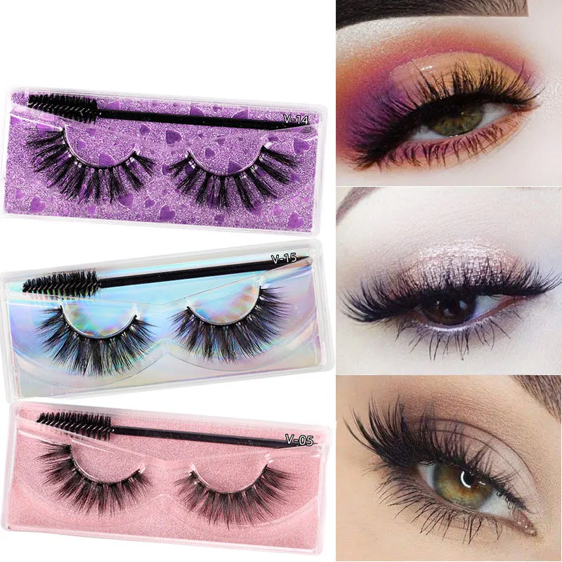 Ensemble de faux cils 3D avec brosse, série V, longs cils manga naturels, moelleux, doux, contaminants croisés, accessoires de maquillage pour les yeux, 1 paire