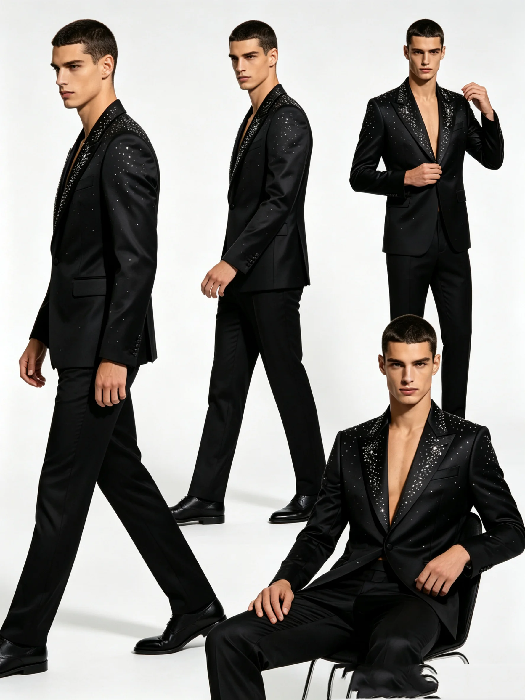 Crystals Black Men Suit Set 2 Pcs Blazer+Pants Trousers Groom Wedding Tuxedos Formal Office Business Jacket Coat Customized