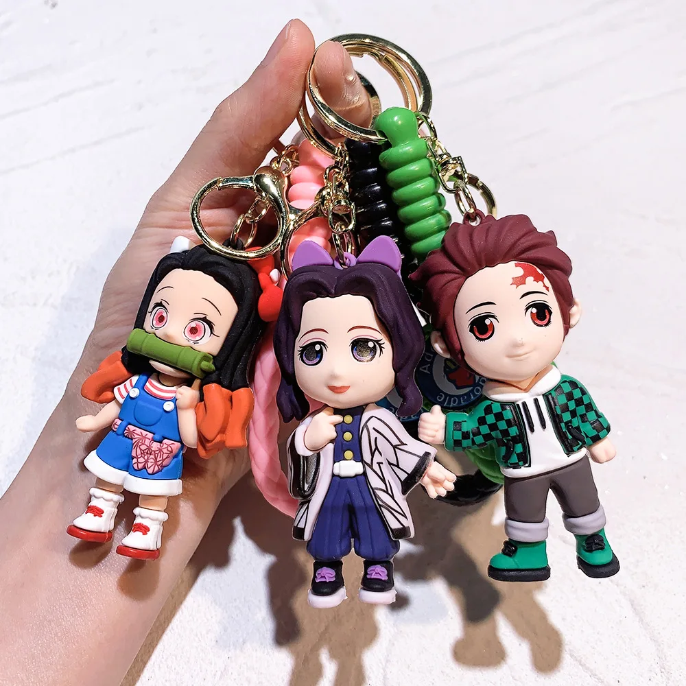 Anime Demone Slayer Kimetsu no Yaiba Tanjirou Nezuko Action Figure Portachiavi Cartoon Animazione Borsa Chiave Ciondolo Portachiavi Titolari