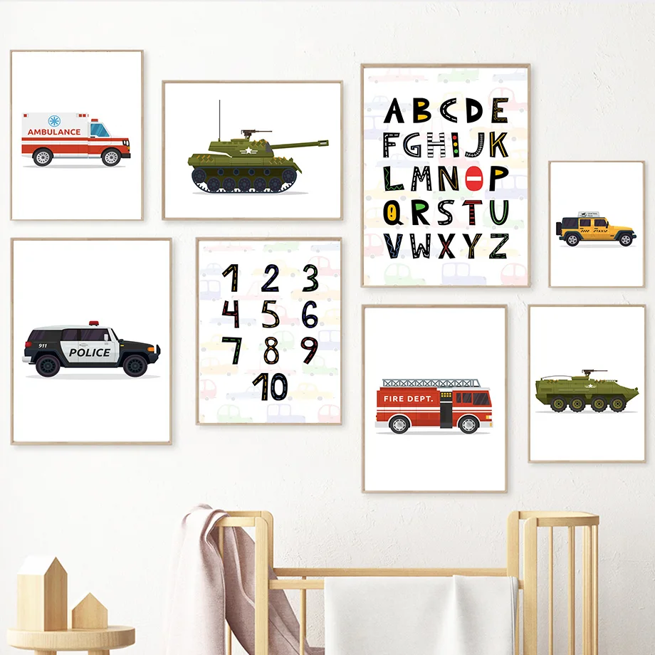 Ambulance Armor Vehicle Vintage Car Tank Number Wall Art Canvas Painting Nordic Posters and Prints Wall Pictures Kids Room Decor