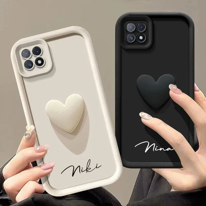 Nome personalizzato personalizzato 3D Love Heart Custodia per Samsung Galaxy A25 A24 A23 A22 4G 5G A21S Cover morbida di lusso A25 A24 A23 A22