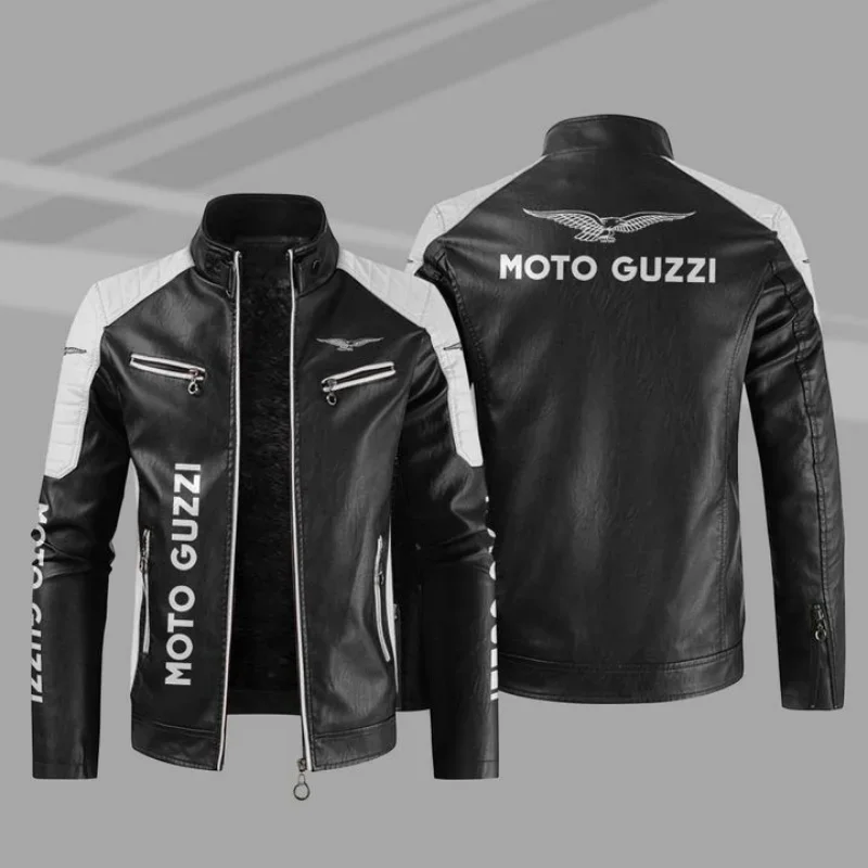 2023 New Winter Moto Guzzi Motorcy Logo Men's Jacket Fashion Motorcycle Zipper Jacket Outwear Keep Warm Leather Man Coat