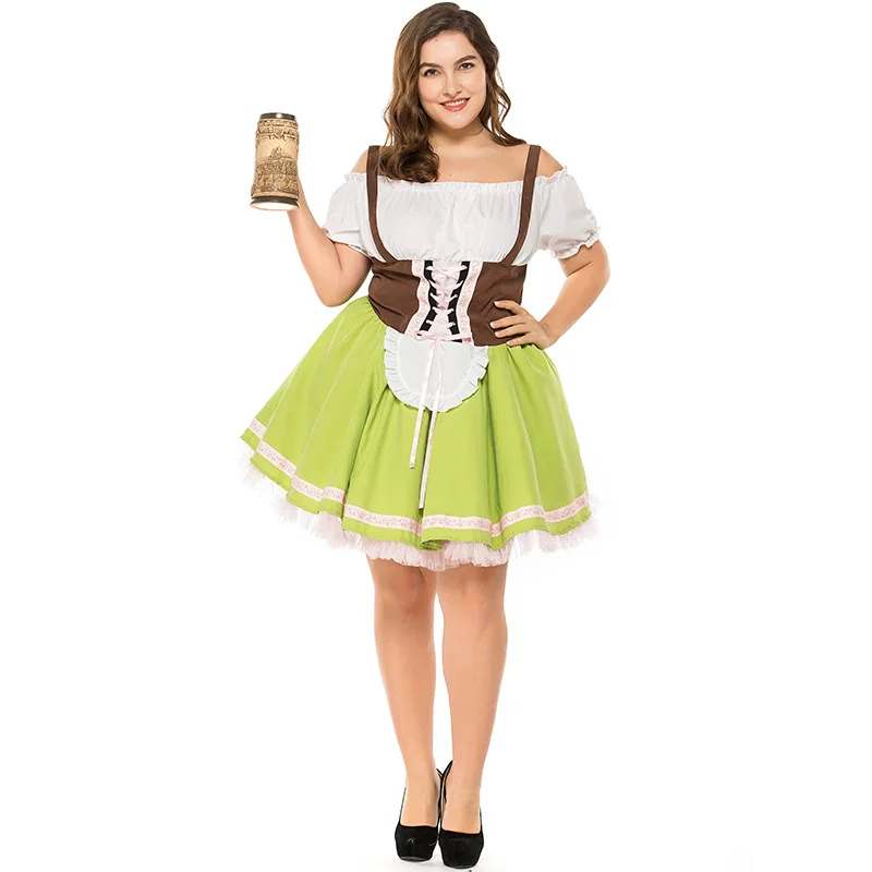 Plus Size Beer Maid Sling Sheath Dress Grass Green Oktoberfest Costume German Bavarian Traditional Costumes Cosplay Party Dress