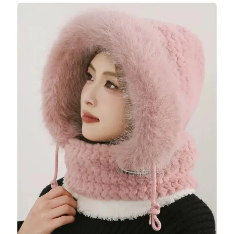 

Winter Hat Woman Neck Hat Integrated Lei Feng Hat Ear Protection Windproof Warm Hat Thickened Bike Head Cap
