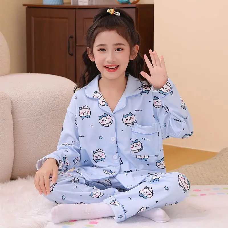 Anime Cartoon Kawaii Chiikawa New Pajamas Little Girl Autumn and Winter Long Sleeve Keep Warm Household Clothes Soft Comfortable