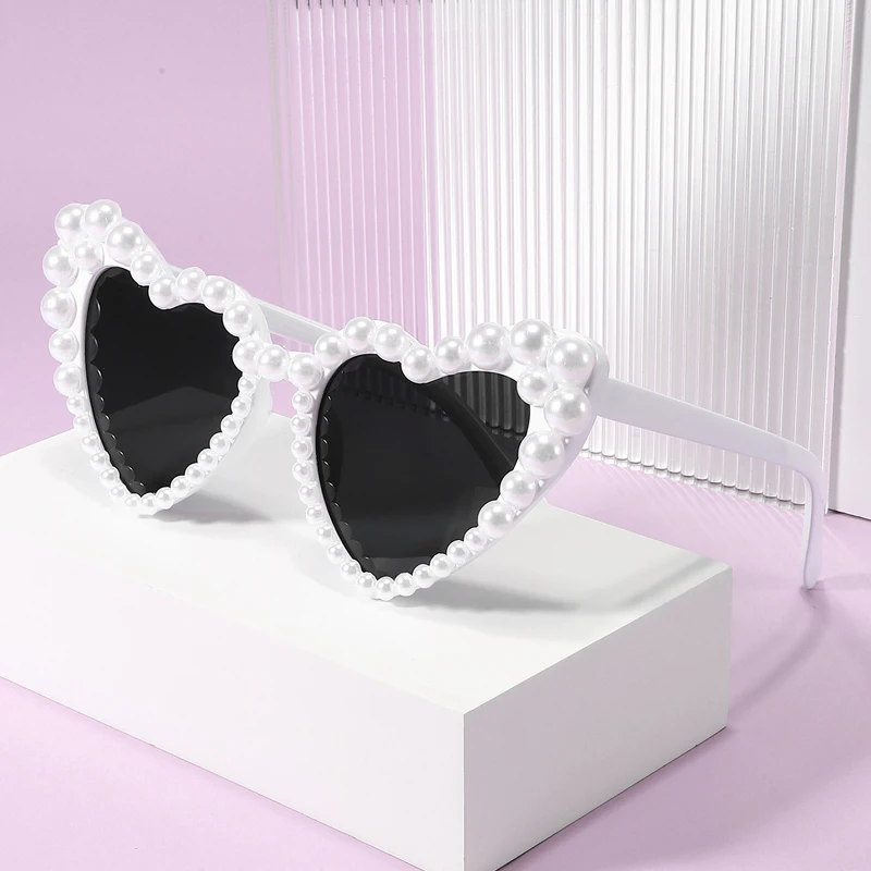 Gafas De Sol con perlas De amor para Mujer, Lentes De Sol brillantes, brillantes e informales, De lujo, novedad