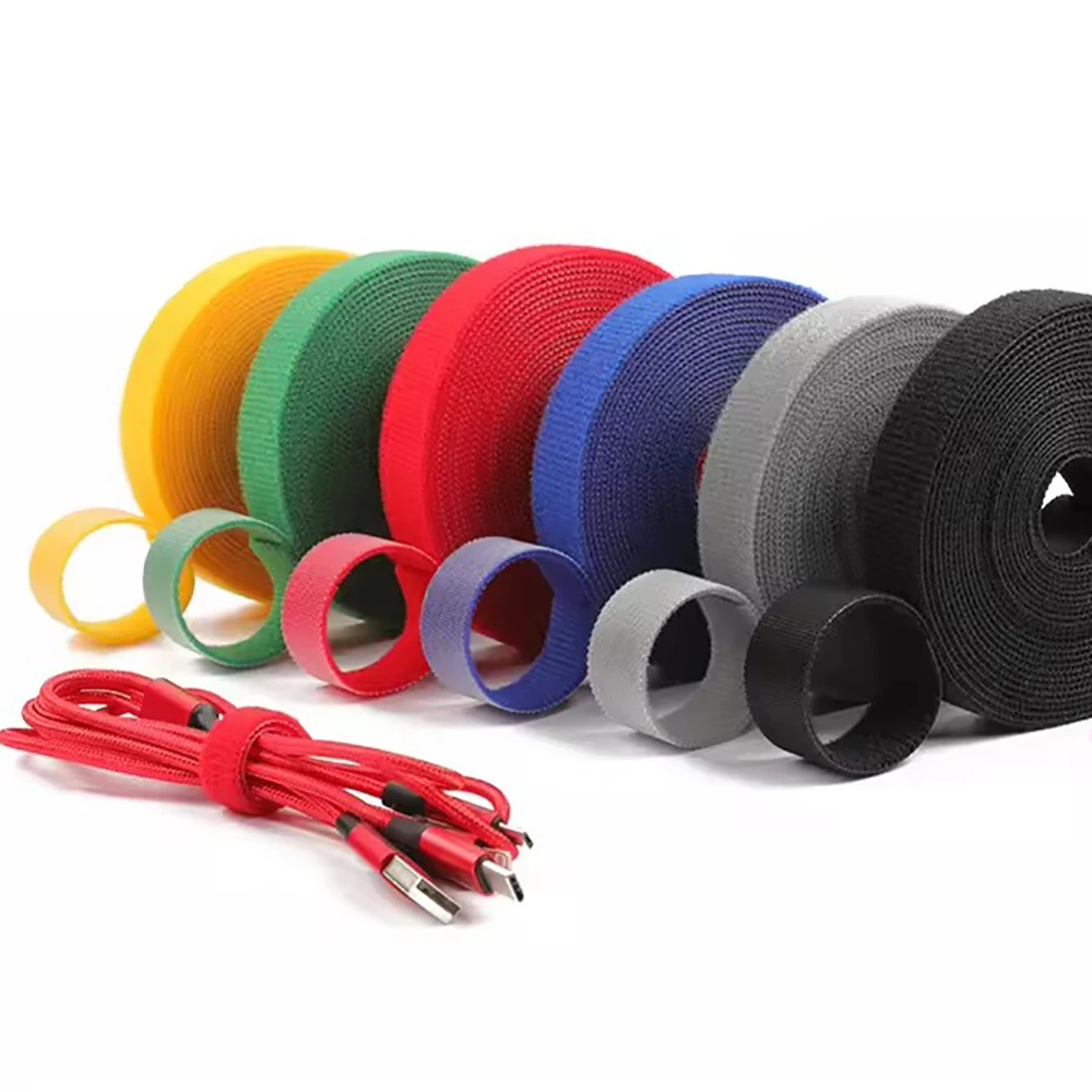 2M/Roll Fastening Tape Cable Ties Reusable Hook and loop Straps Double Side Hook Roll Wires Cords Manage Wire Organizer Straps