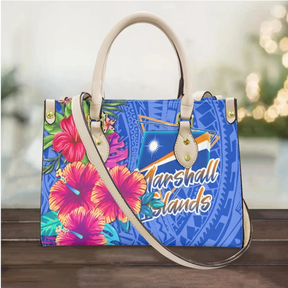 Marshall Island Women Handbags Polynesian Hibiscus Print Leather Luxury Ladies Cross Body Bags Woman Small Messenger Bag Custom