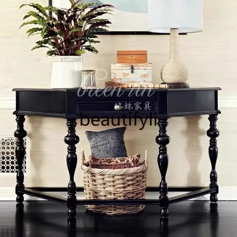 

American solid wood entrance table retro living room French semi-rounded corner cabinet foyer cabinet45