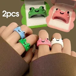 Cute Frog Rings With Box Colorful Acrylic Finger Rings Women Girls Daily Friendship Couple Gifts Lovely Animal Jewelry Accessory