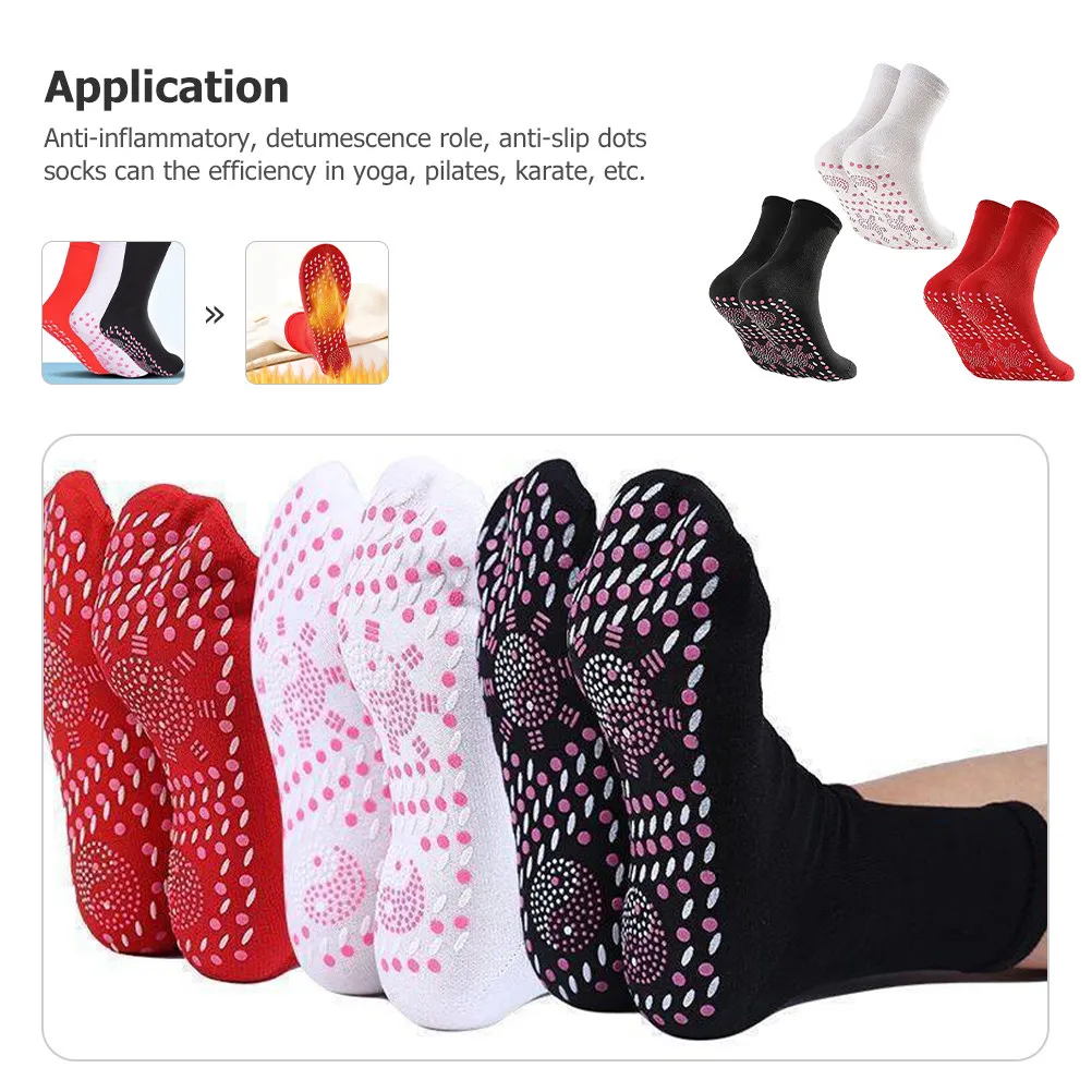 

3 пары самонагревающихся теплых носков с турмалином, хлопковые, противоскользящие, для йоги, пилатеса, массажа, терапии стоп, зимние носки для бега