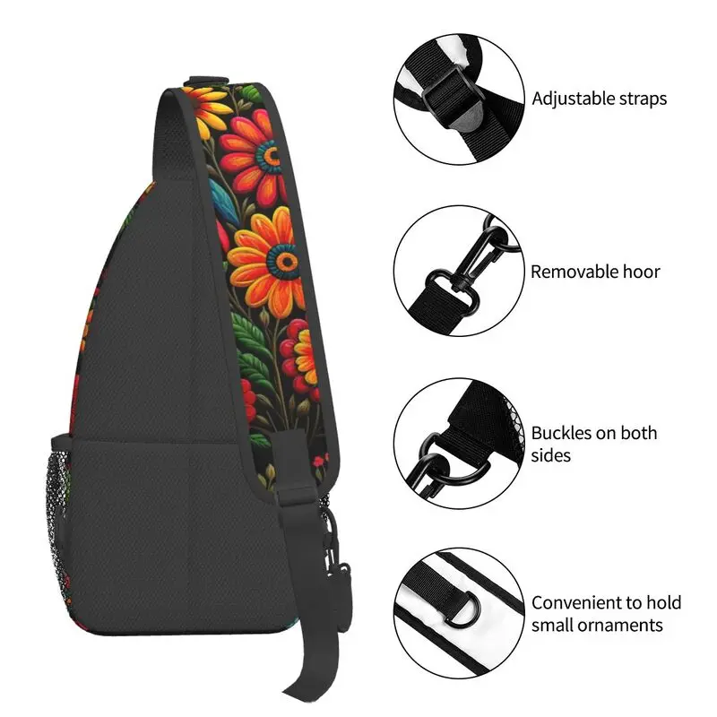 Mochila cruzada para hombre, bolso de hombro personalizado, colorido Floral, flores mejicanas, fresco, para el pecho, ciclismo, Camping, Daypack