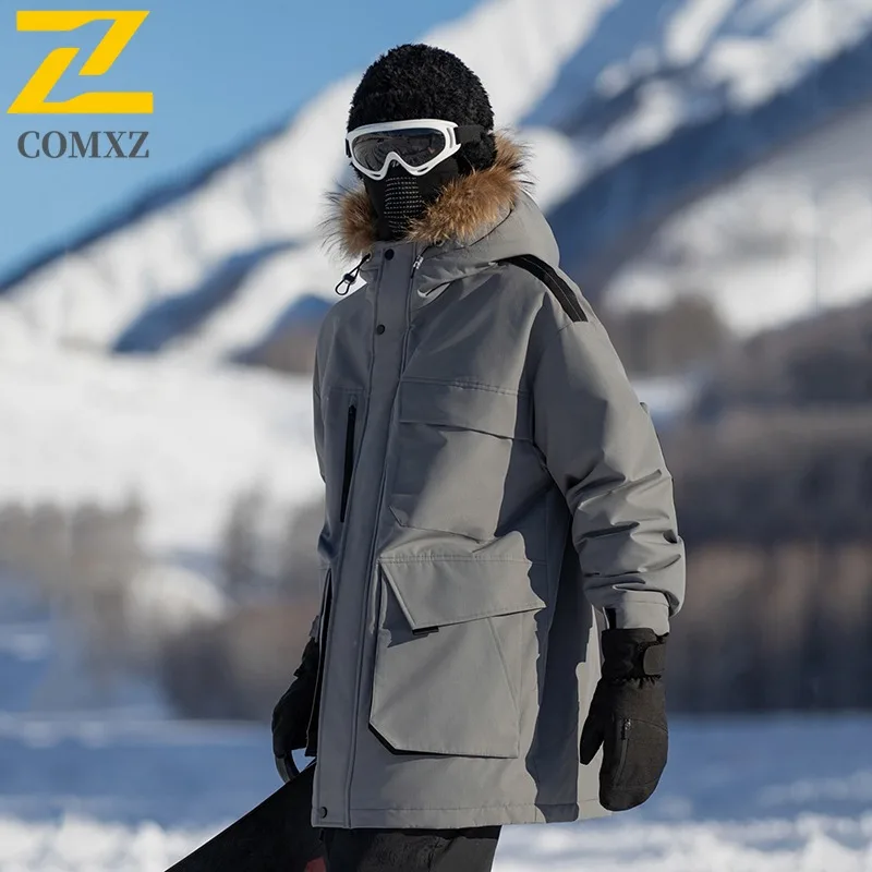 COMXZ Premium Mens Down Jacket Casual Hooded Outdoor Mountaineering Anti-Cold Parka Hiking Travel Comfortable Winter Trench Coat
