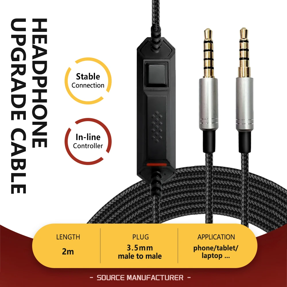 

3.5MM jack Quality Braided Gaming Headset Upgrade Cable Inline Multi-functional Control Audio Cable for Logitech Astro A10 A40