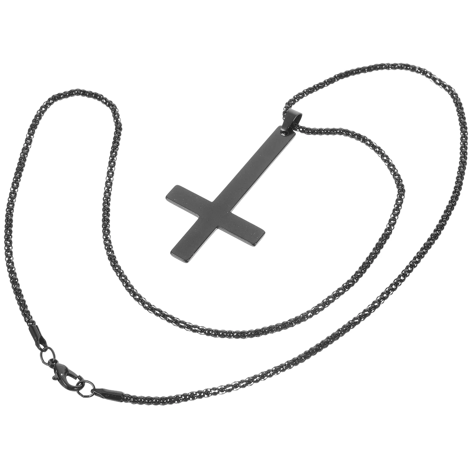 Wall Cross Stainless Steel Inverted Pendant Church Prayer Necklace Personalized Men's Jewelry (Black) Aesthetic for