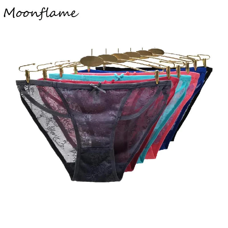 

Moonflame 5 pcs/lot Hot Sale Intimate Sexy Lingerie Low Rise Hollow Out Sexy Lace Women's Transparent Panties 89588