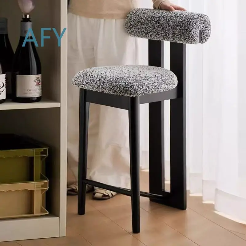 French Style Bar Stool for Home Use Vintage Backrest High Bar Chair for Island Counter Nordic Design Wooden Pub Stool