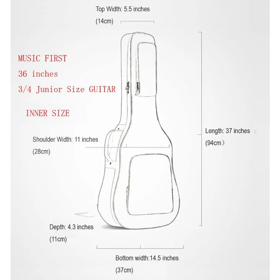 Música primeiro 0.9 23mm acolchoado estilo country 36 polegadas capa de guitarra macia bolsa de viagem 36 mochila de guitarra (ajuste para 3637 polegadas 3 4