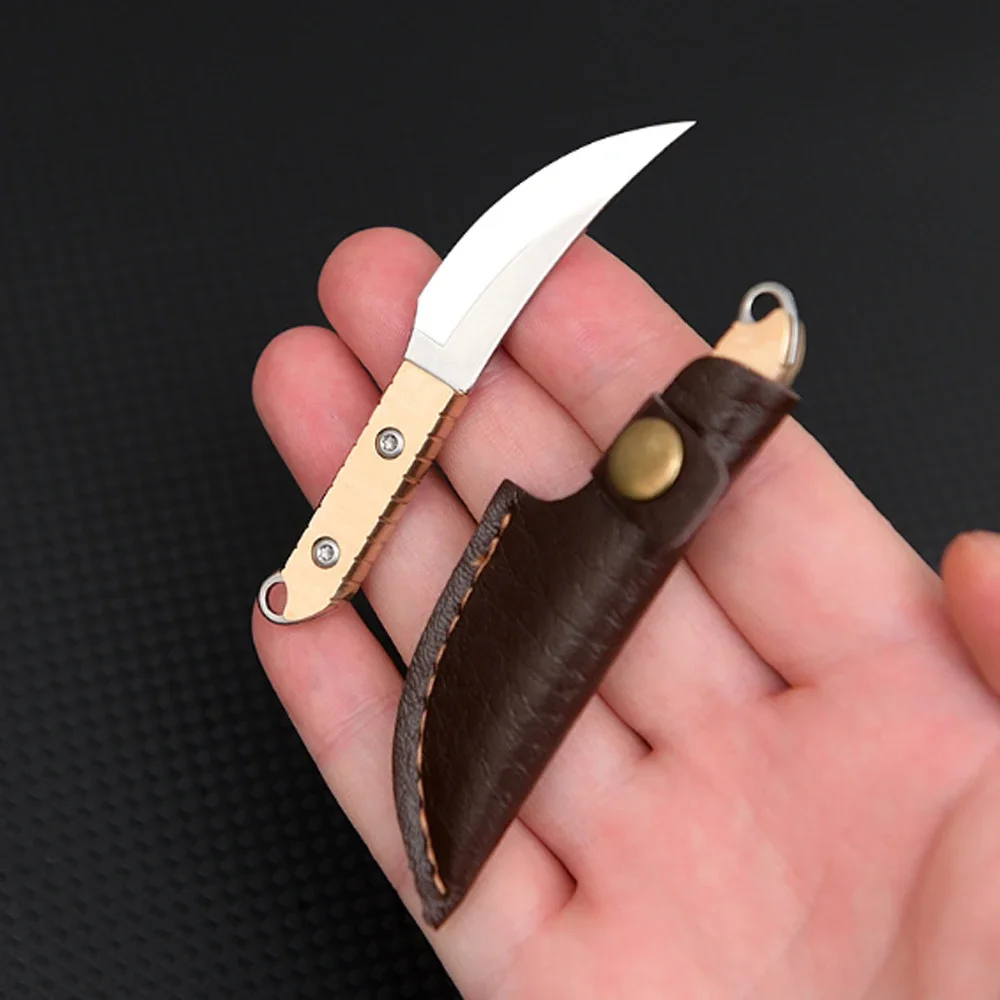 NEW Mini stainless steel knife with brass handle, outdoor portable cutting, unboxing, keychain, knife with small leather case