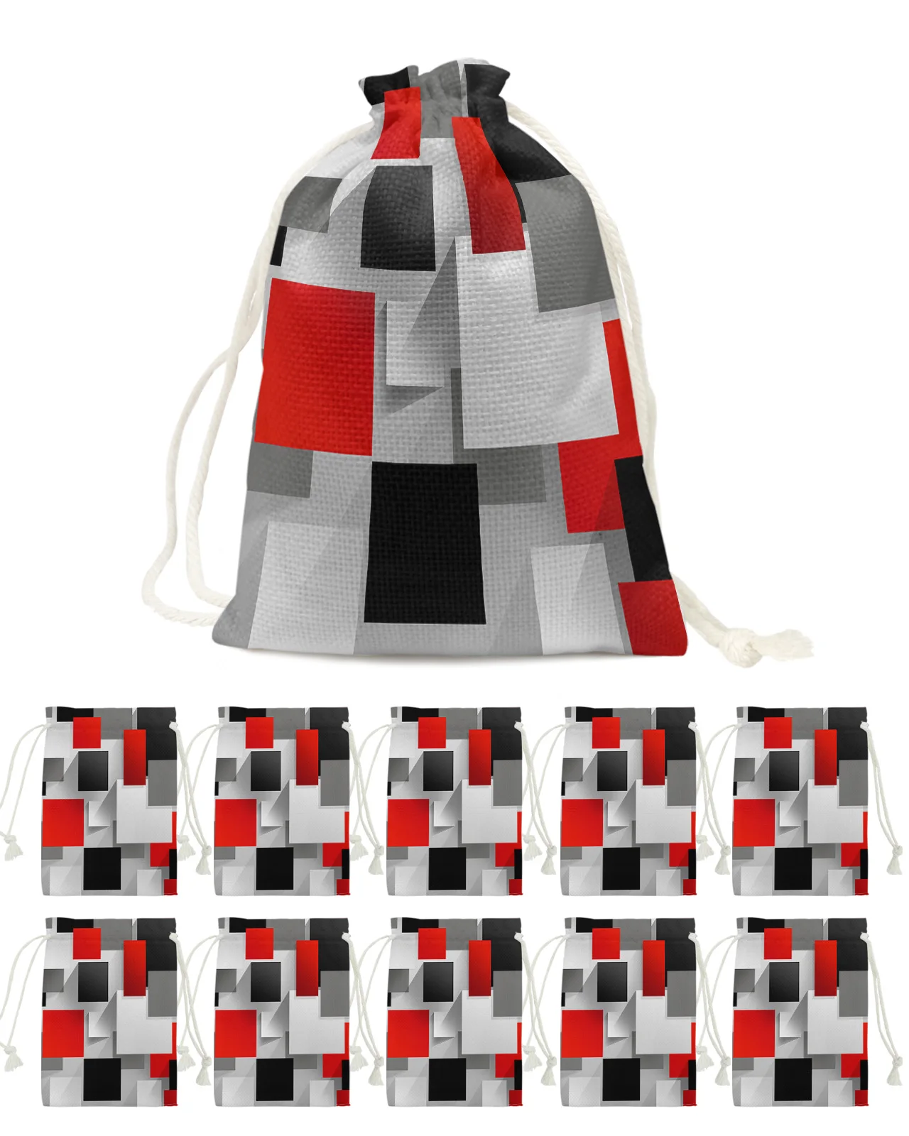 Geometric Red Black Gray Solid Abstract Candy Bags Santa Gift Bag Home Party Decor Navidad Xmas Linen Gift Bags Packing Supplies