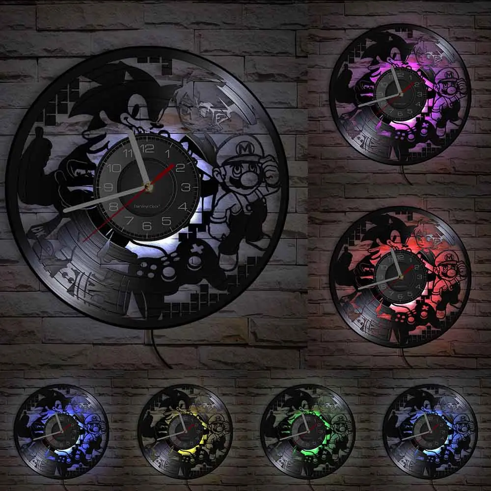 Retro Video Games Inspired Vinyl Wall Clock Gaming Room Decor Joystick Gamepad Decorative Wall Watch Gamers’ Gift Disk Artwork