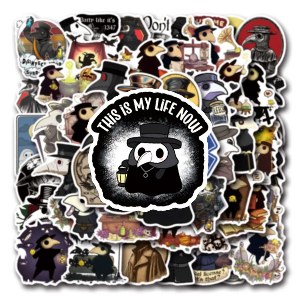 10/55Pcs Black Beak Plague Doctor Crow Stickers Phone Guitar Sticker Journal Accessories DIY Scrapbooking Material Vintage Gift