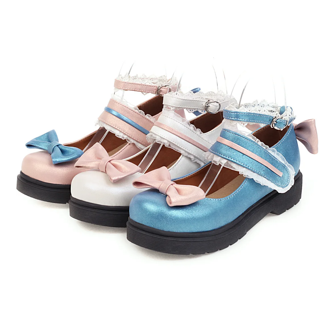 Spring 2025 New Lolita Single Shoes Sweet Bow Flat Bottom 34-43 Large Shallow Mouth Buckle Strap Women's Single Shoes