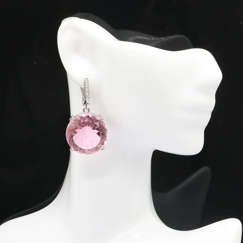 Buy 6 Get 1 Free 35x20mm Big Round 20mm Jewelry Set Pink Kunzite CZ Woman's Dating Silver Earrings Pendant