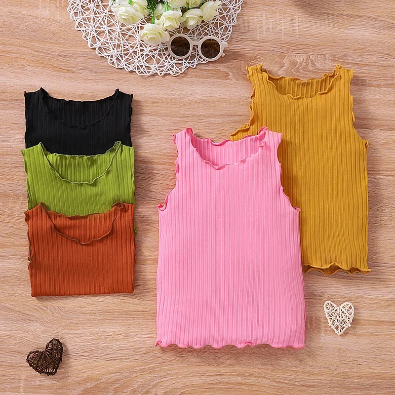 PatPat Toddler Girl Solid Color Lettuce Trim Tank Top Suitable for Summer Season Soft and Comfortable  Perfect for Outings