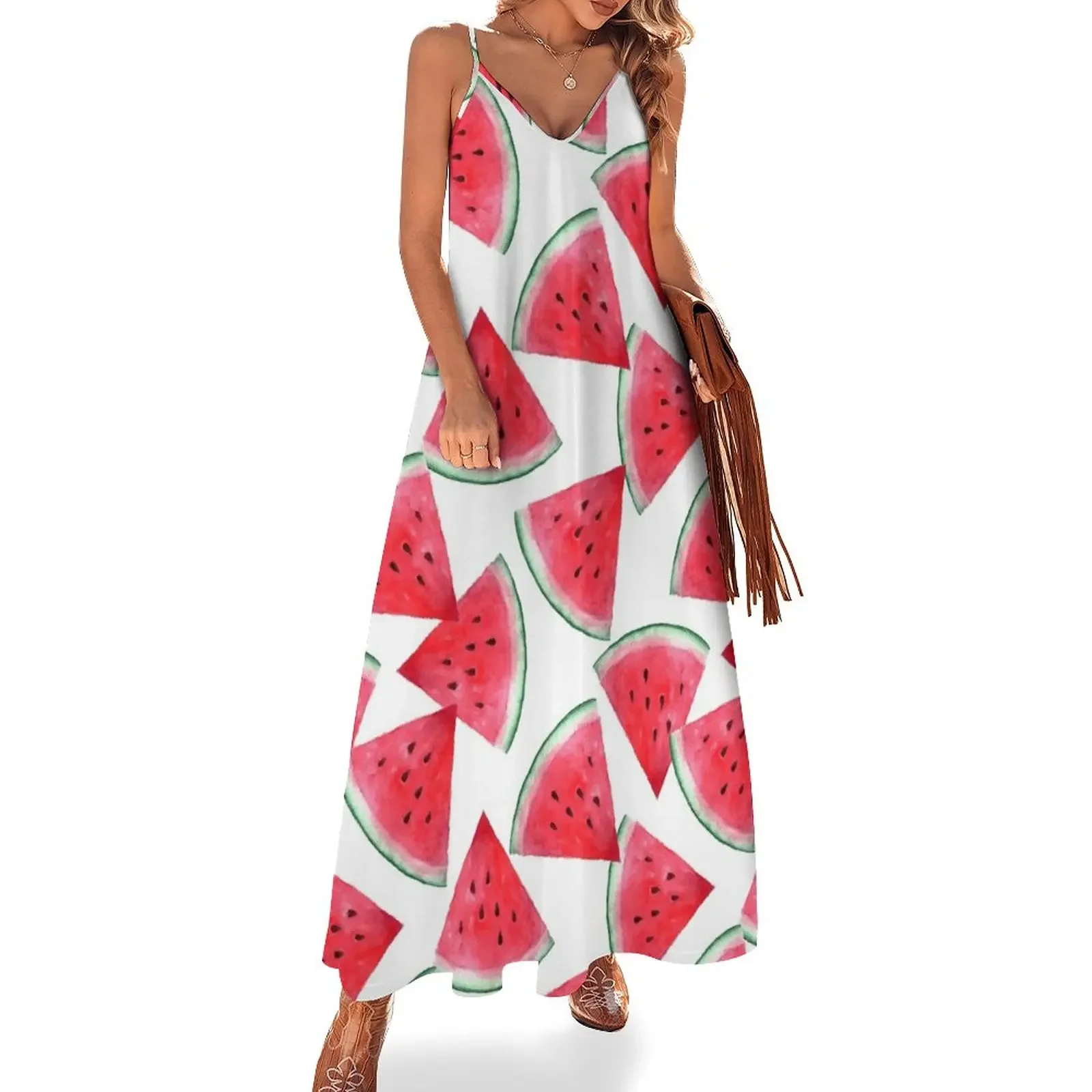 

Juicy watermelon. Watercolor Tropical Fruit Sleeveless Dress dresses for special events evening dresses women