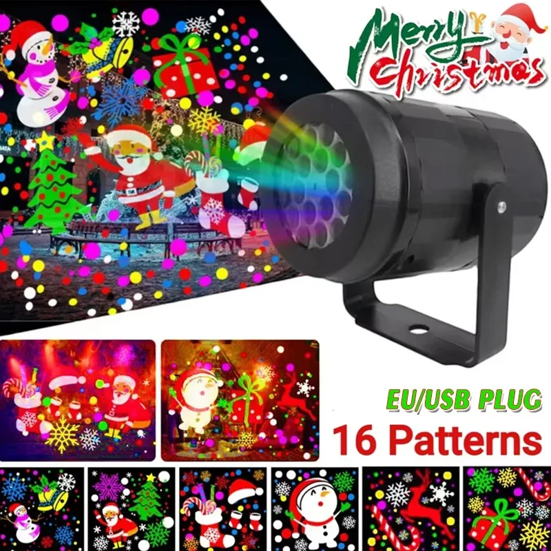 16 Patterns Christmas LED Projector Light,Xmas Holiday Snowflake Scene Projector for Home Indoor Wall Yard Decoration, USB Power