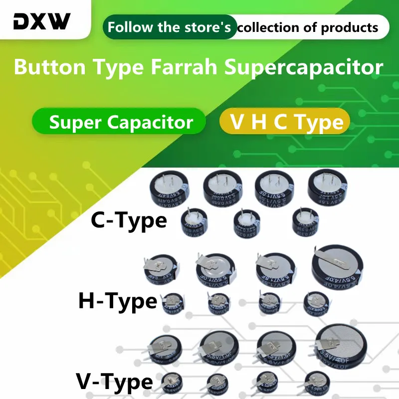 2PCS/Lot Super Capacitor 5.5V 0.1F 0.22F 0.33F 0.47F 0.68F 1F 1.5F 4.0F Button Type Farrah Supercapacitor VHC Type