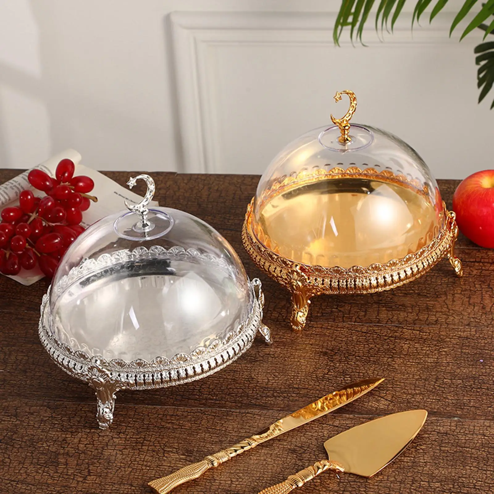 Cake Stand with Acrylic Dome Dried Fruit Fruit Dessert Plate Snack Decor Ramadan Tray Candy Dome for Wedding Parties Festivals