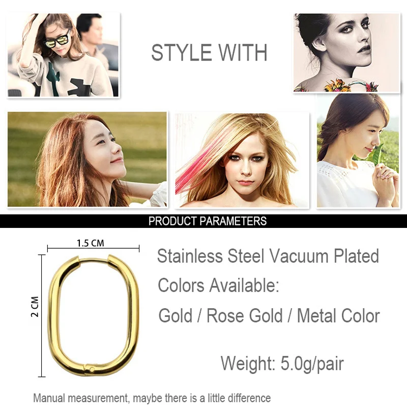 Geometric Square Hoop Earrings For Women Stainless Steel Oval Rectangle Dangle Earring Jewelry Rose Gold Silver Color Fashion